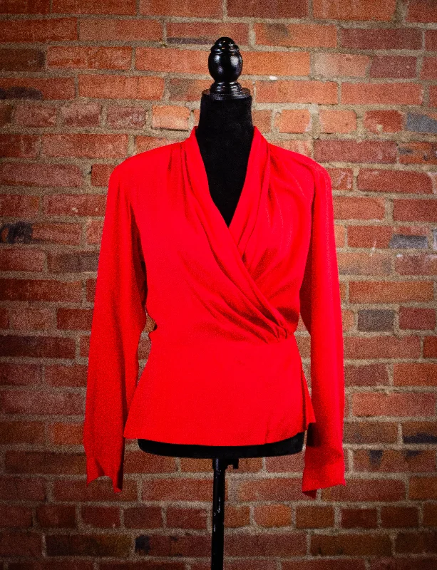 Vintage Evan Picone Red Front Wrap Blouse 80s Red Small Peter Pan Blouse