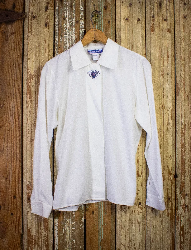 Vintage Pendleton Blouse White Medium Feminine Tie Blouse