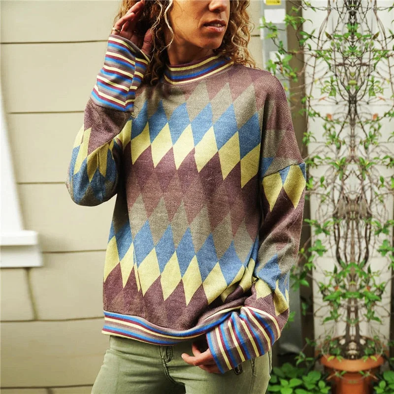Women Blouses Geometric Print Long Chic Square Blouse