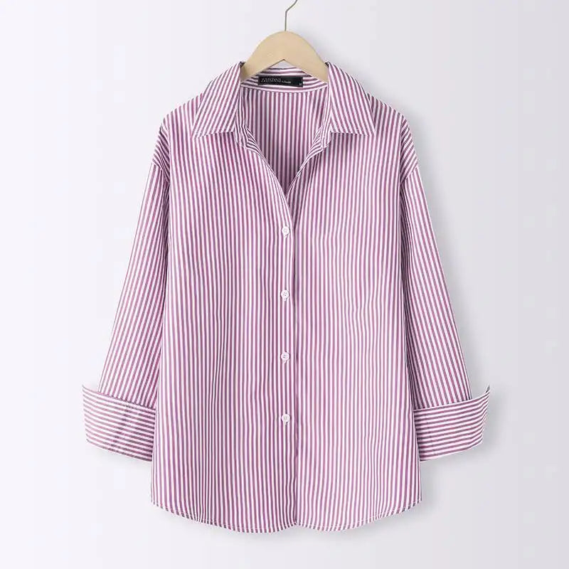 Women's Striped Blouse Elegant Long Sleeve Chic Sleeveless Blouse