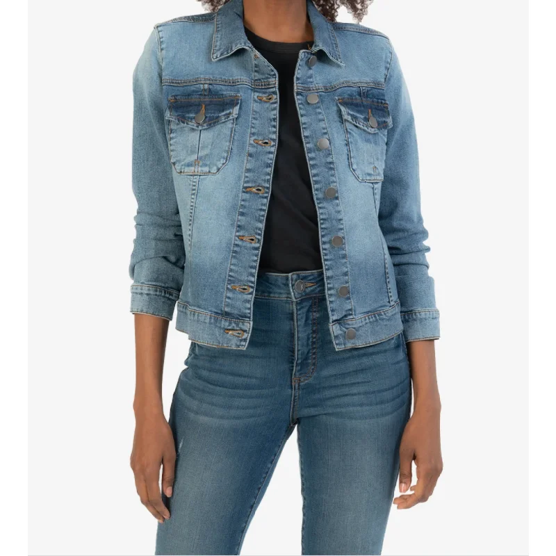 Amelia Denim Jacket Notch Collar Peter Pan Collar Cowl Neck