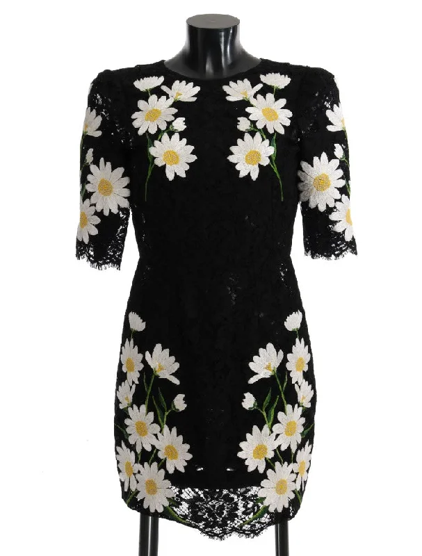 Dolce & Gabbana  Daisy Embroidered Lace Mini Dress - Black Fashionable Mini Dress with Frills