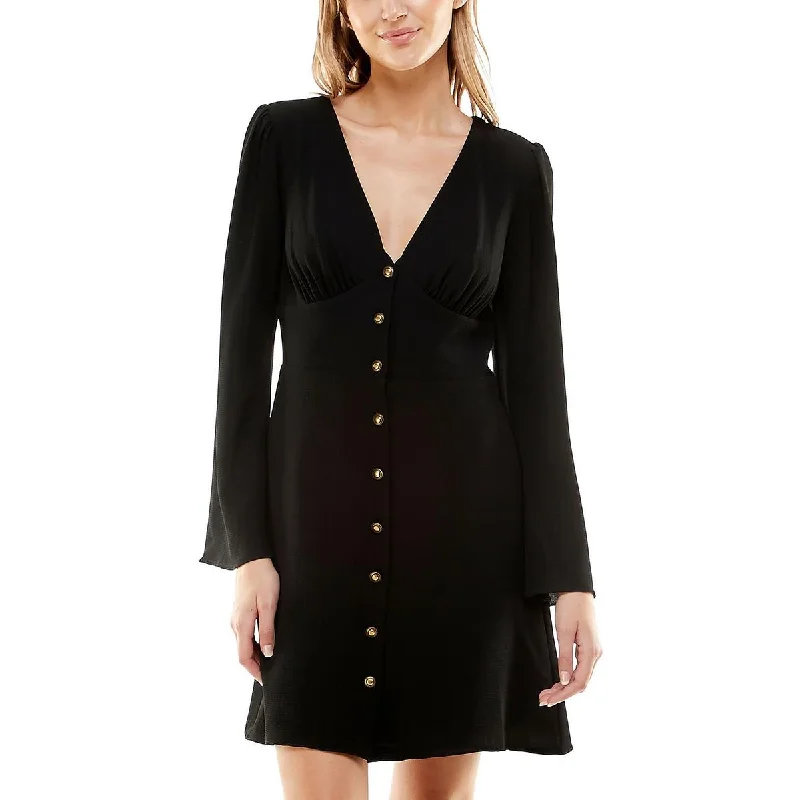 Juniors Womens Button Front Mini Mini Dress Stylish Sweetheart Mini Dress
