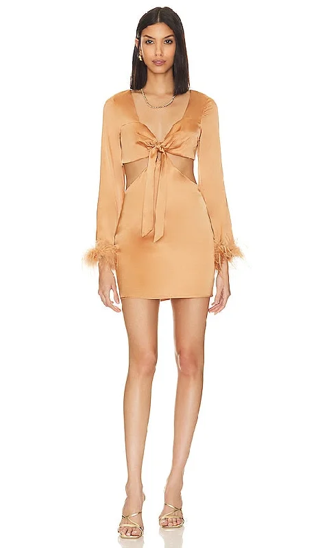 Camila Coelho Krista Mini Dress in Tan Fashionable Mini Dress with Frills