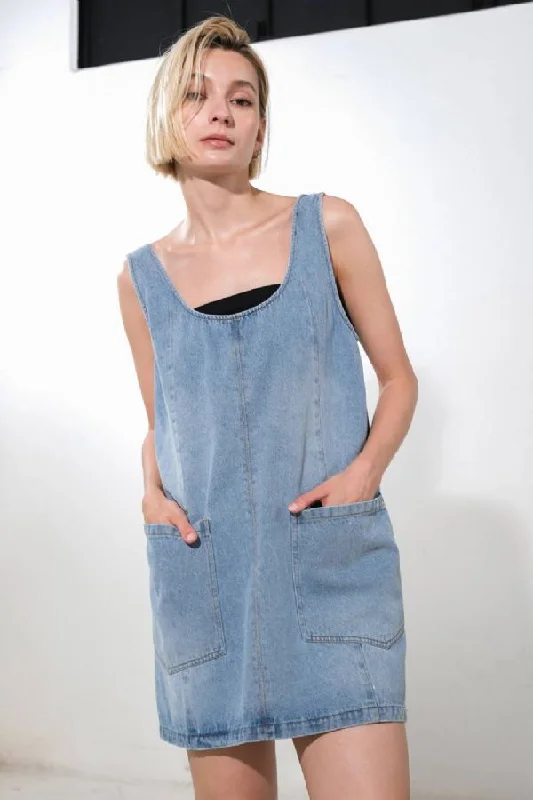 CONTRAST COUTURE DENIM MINI DRESS Stylish Ribbed Mini Dress