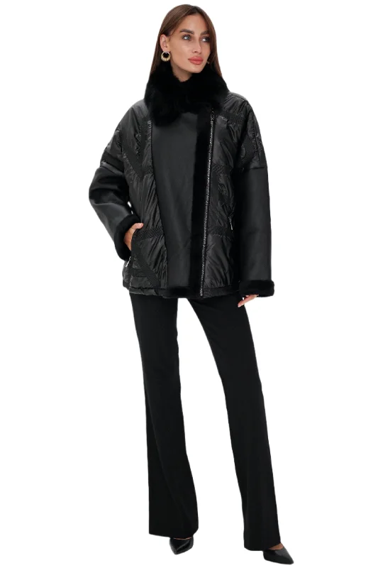 Sienna Genuine Lamb Leather Polar Fox Fur Trim Jacket Insulated Jacket Fitted Jacket Loose Jacket