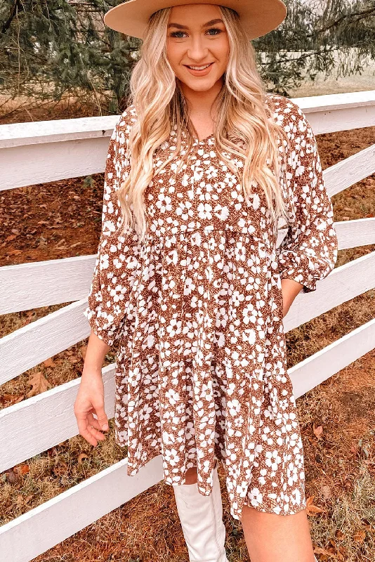 Floral V-Neck Mini Dress with Pockets Classic Floral Mini Dress