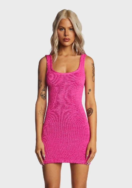 Fuchsia Wide-Strap Mini Dress Comfortable Fit-and-Flare Mini Dress