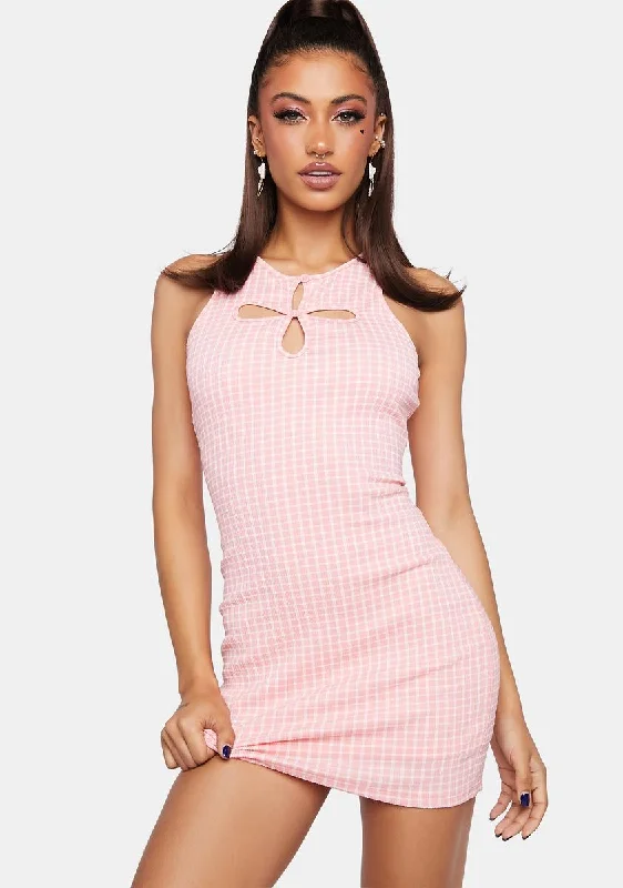 Gingham Cut Out Mini Dress Comfortable Bodycon Mini Dress