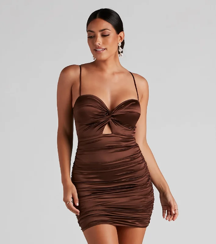 It Girl Energy Satin Mini Dress Fashionable Lace-Trim Mini Dress