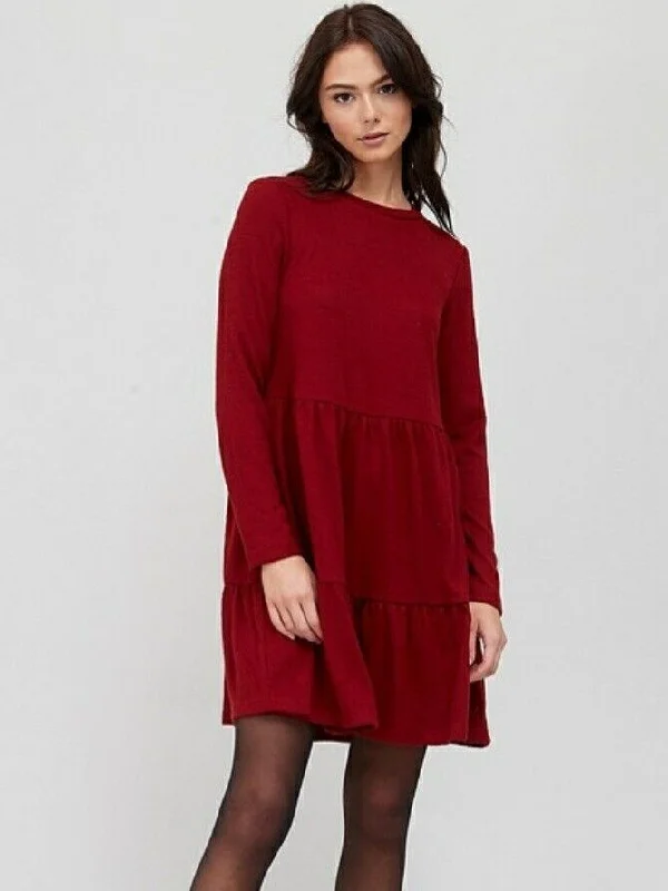 Jersey Textured Tiered Berry Mini Dress UK 18 **** SW20 Fashionable Pleated Mini Dress