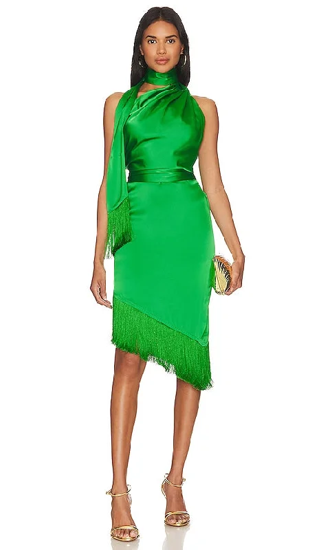 L'Academie Ziggy Mini Dress in Green Comfortable Off-Shoulder Mini Dress