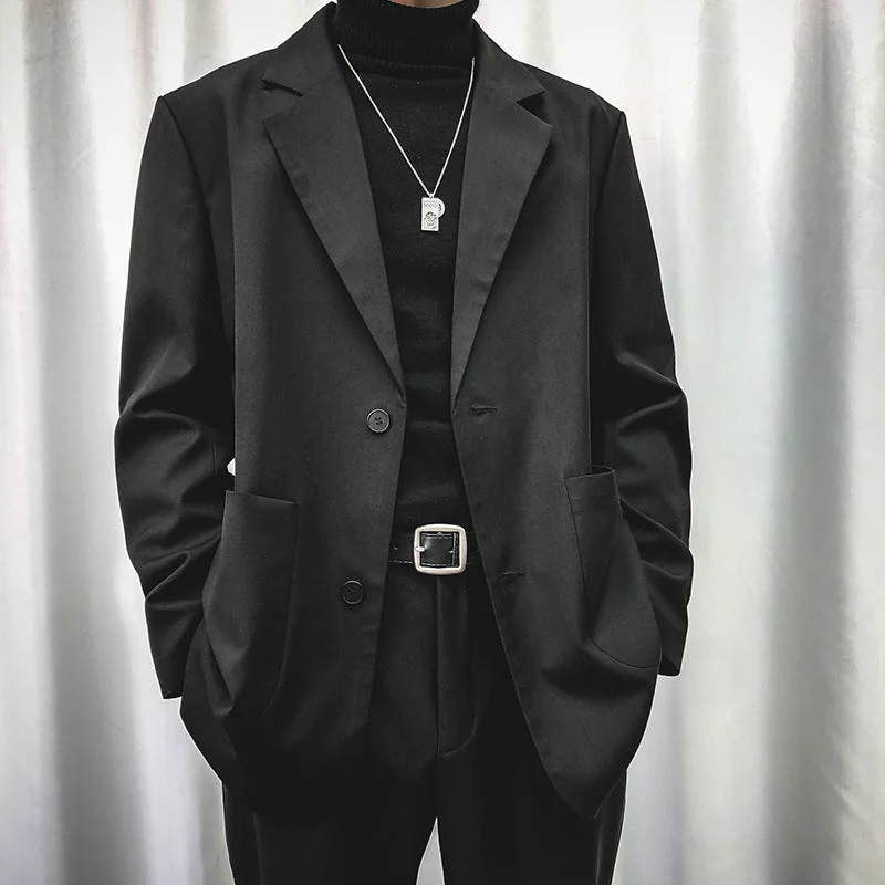 Men's Black Baggy-Cut Retro Suit Jacket Fleece Fabric Down Fabric Feather Fabric
