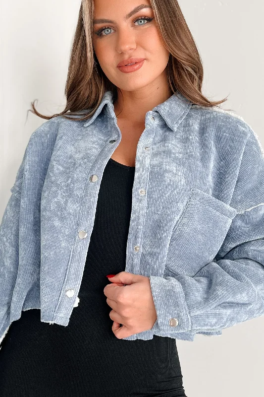 Montana Smiles Sherpa Lined Chenille Crop Jacket (Denim Blue) Bomber Jacket Anorak Windbreaker Montana Smiles Sherpa Lined Chenille Crop Jacket (Denim Blue) Bomber Jacket Anorak Windbreaker