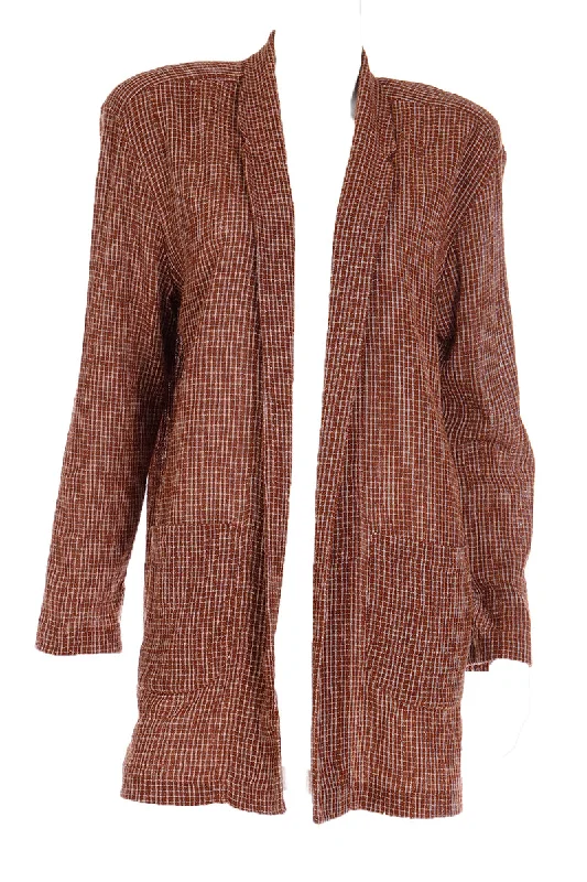 Norma Kamali Vintage Rust Brown Windowpane Check Cotton Jacket Appliqued Jacket Beaded Jacket Sequined Jacket Norma Kamali Vintage Rust Brown Windowpane Check Cotton Jacket Appliqued Jacket Beaded Jacket Sequined Jacket