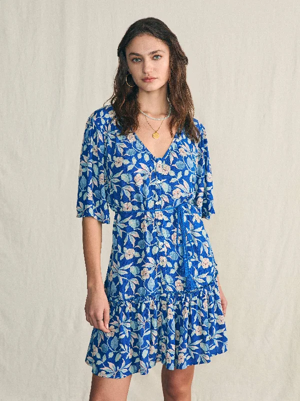 Orinda Mini Dress - Blue Ginger Floral Comfortable Linen Mini Dress