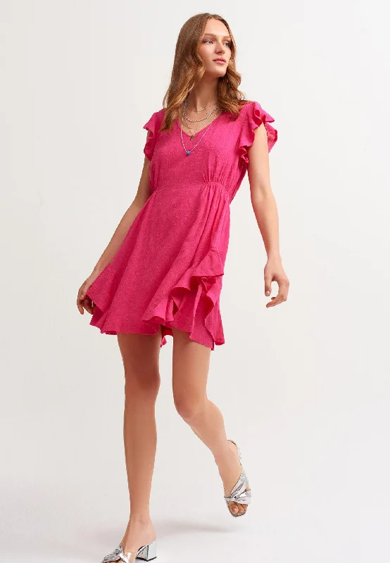 Pink Ruffle Mini Dress Elegant Lace-Up Mini Dress