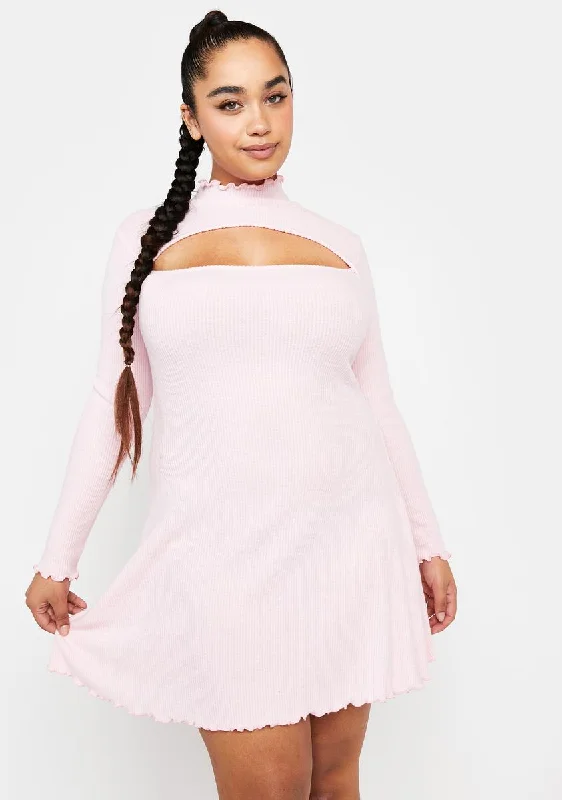 Plus Blush Ready To Impress Mock Neck Mini Dress Elegant Floral-Print Mini Dress