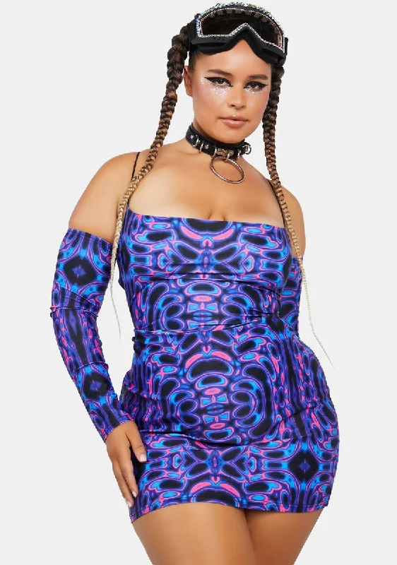 Plus Psychedelic Mind Mini Dress Casual Mini Dress with Pockets