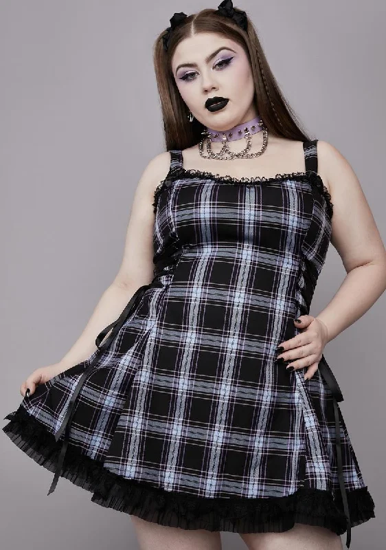 Plus Sinister Student Plaid Mini Dress Stylish Short-Sleeve Mini Dress