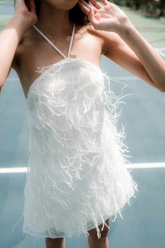 Rehearsal White Feather Mini Dress Elegant Velvet Mini Dress