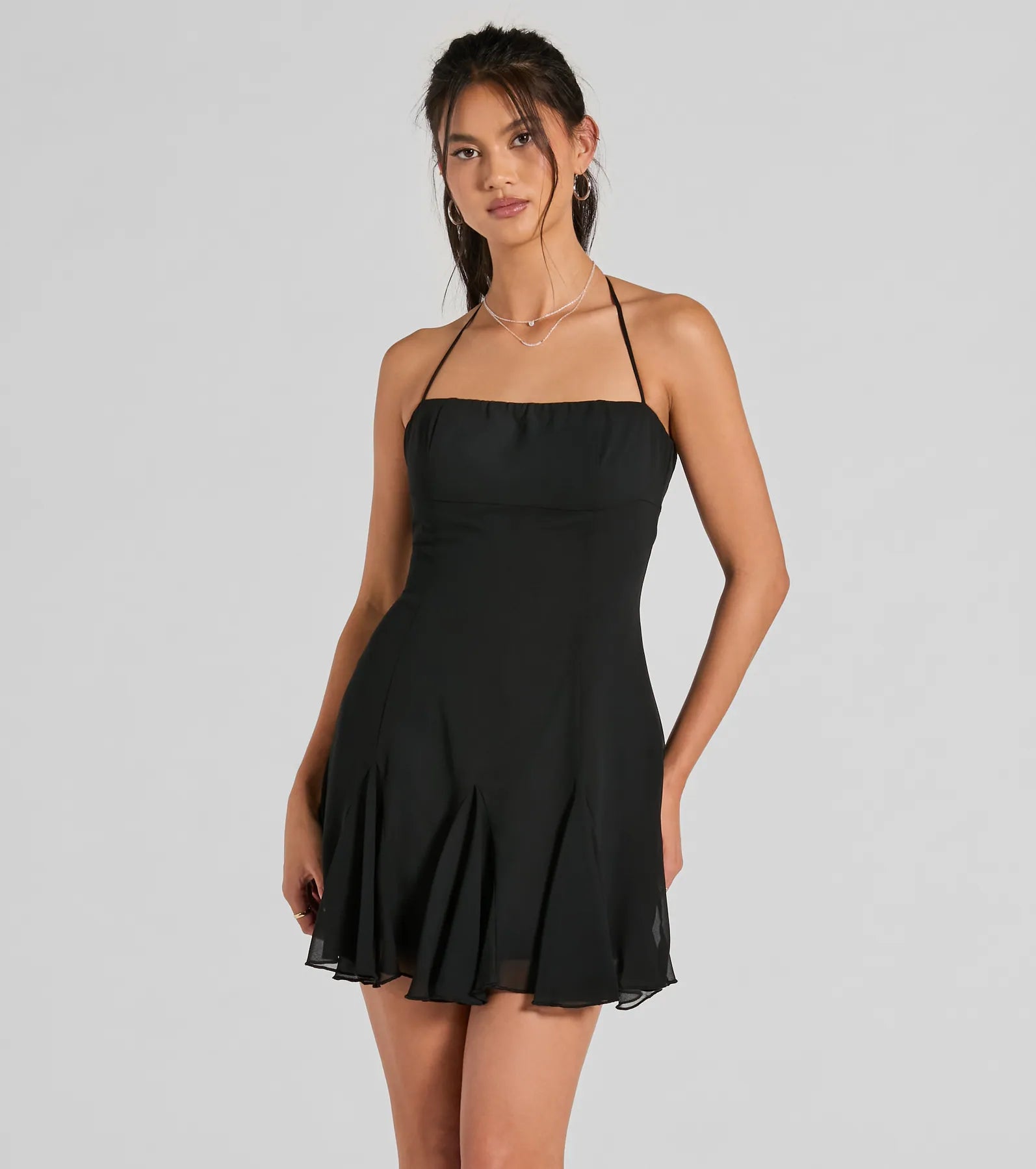 Sincerely Chic Pleated Chiffon A-Line Mini Dress Elegant Mini Dress with Ruffles