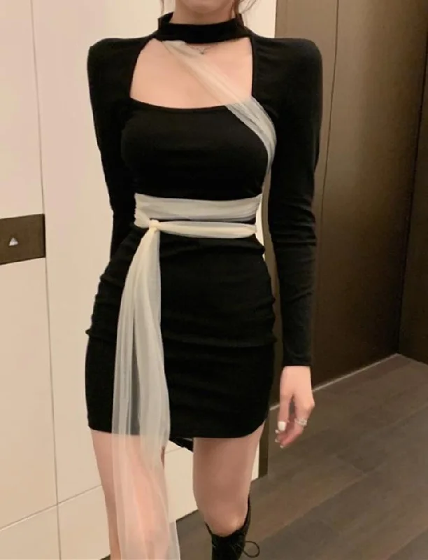 Square Neck Mesh Strap Party Bodycon Mini Dress For Classic Shift Mini Dress