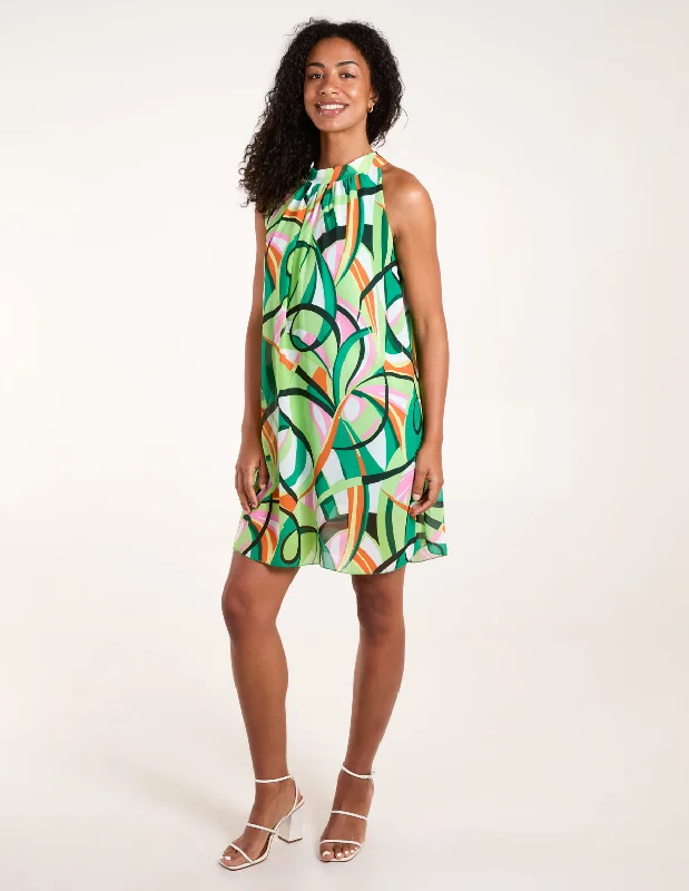 Swirl Print Sleeveless Mini Dress Cozy Satin Mini Dress