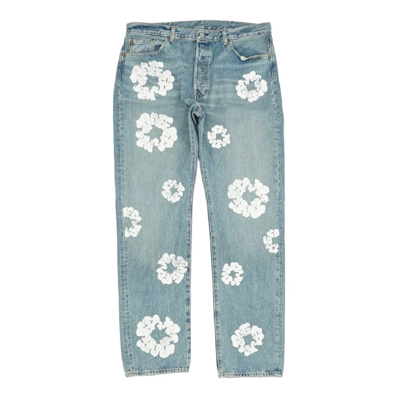 501 DT Cotton Wreath Straight Jeans Elegant Raw Hem Jeans