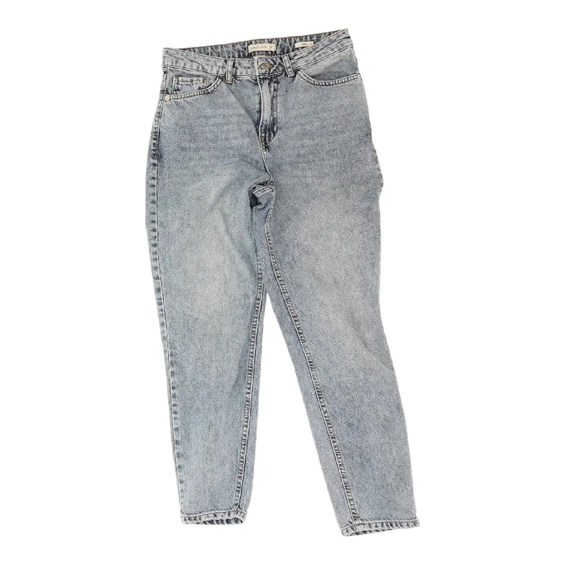 Blue Solid Mom Jeans Chic Ripped Jeans