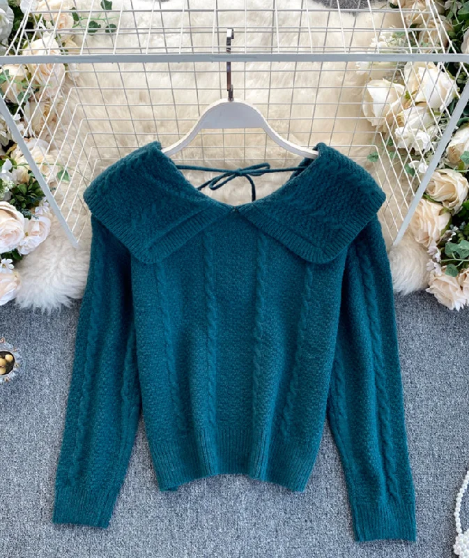 Cute lapel sweater long sleeve sweater  075 Zippered Front Buttoned Front Snap Front