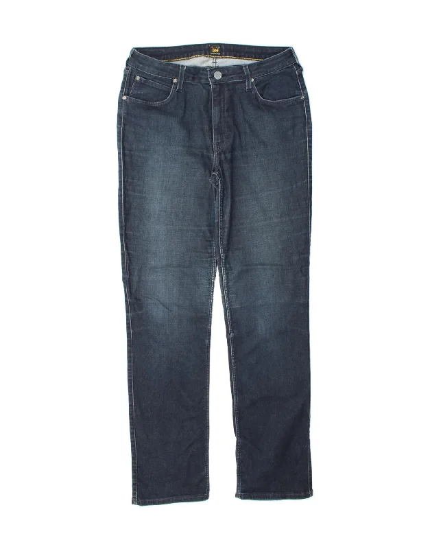LEE Womens Marion Straight Jeans W33 L33 Blue Cotton Fashionable Button-Front Jeans