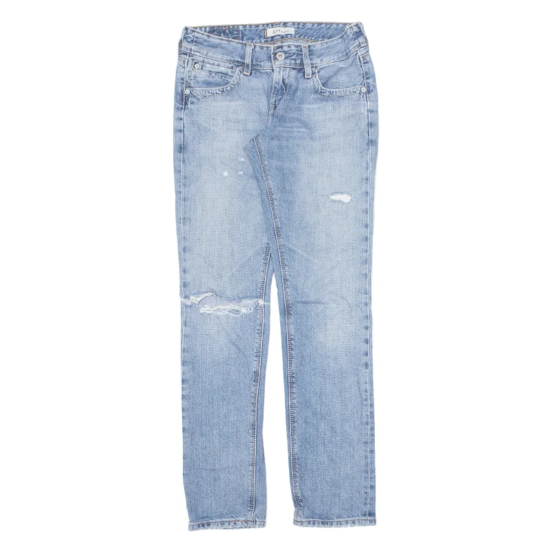 LEVI'S 571 Distressed Jeans Blue Denim Slim Tapered Stone Wash Womens W28 L32 Trendy Patchwork Denim Jeans LEVI'S 571 Distressed Jeans Blue Denim Slim Tapered Stone Wash Womens W28 L32 Trendy Patchwork Denim Jeans
