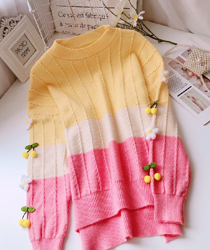 Lovely flowers long sleeve sweater  083 Toggled Drawstring Belted
