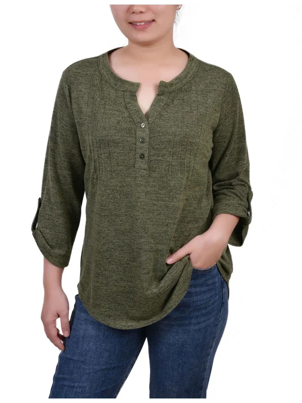 Petites Womens Knit Space Dyed Pullover Sweater Satin Blend Silk Blend Wool Blend