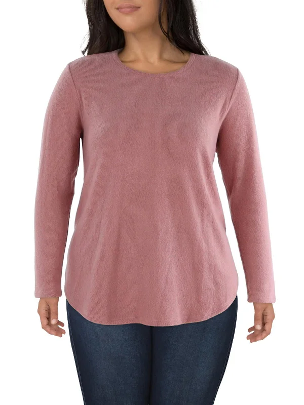 Plus Womens Knit Crew Neck Pullover Sweater Layered Multi-layer Single Layer