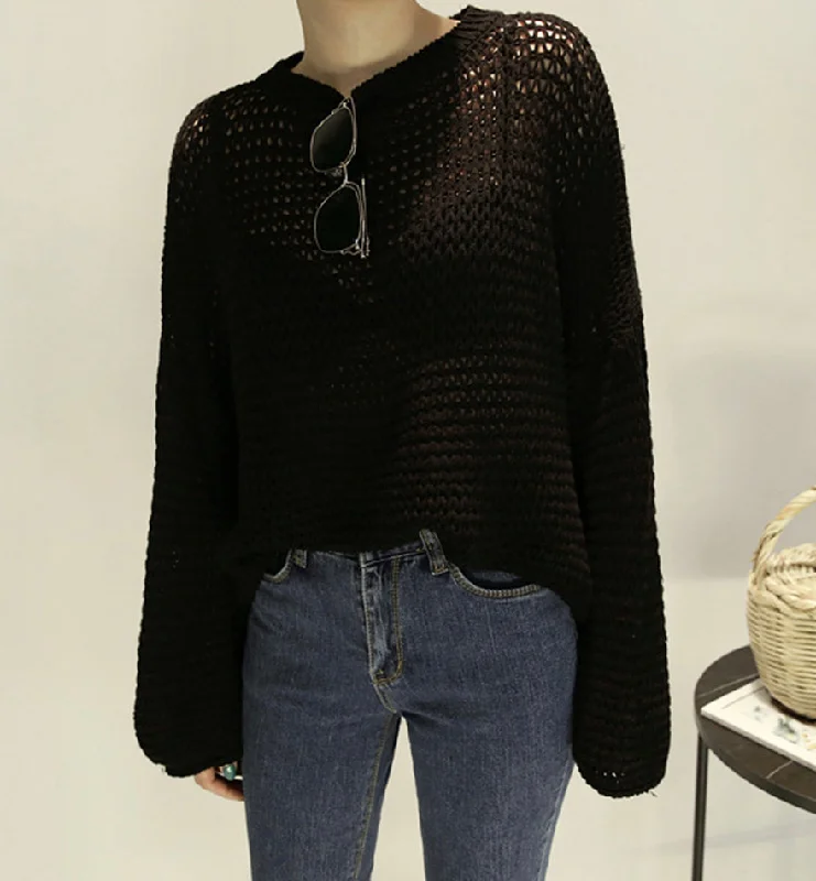 Simple hollow long sleeve sweater  077 Layered Multi-layer Single Layer