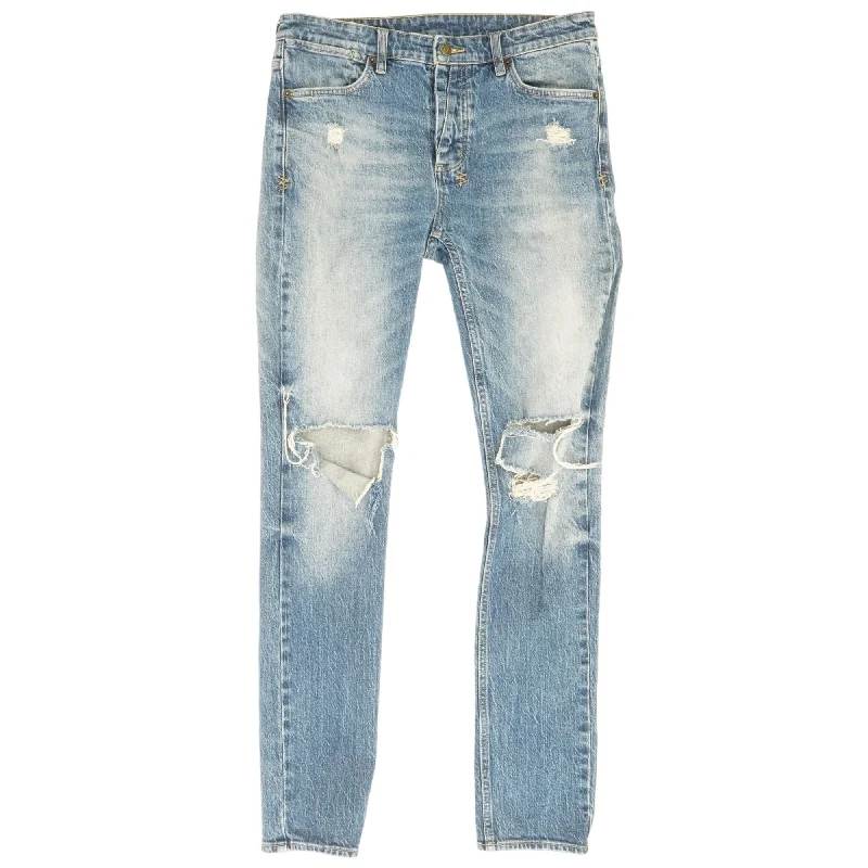 Solid Moon Denim Straight Jeans Comfortable Distressed Straight-Leg Jeans