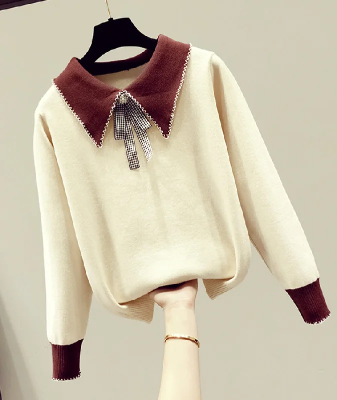 Sweater cute long sleeve sweater  087 Ribbed Striped Patterned
