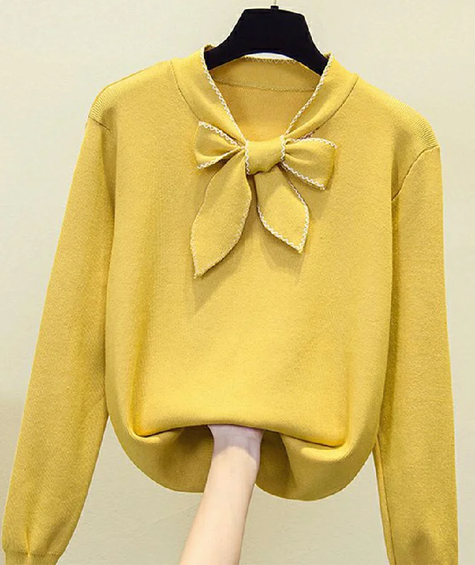 Sweater loose long sleeve bow sweater  086 Slim Fit Regular Fit Oversized