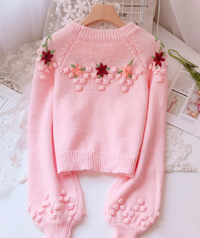 Sweet flowers long sleeve sweater  082 Fleece Fabric Down Fabric Feather Fabric