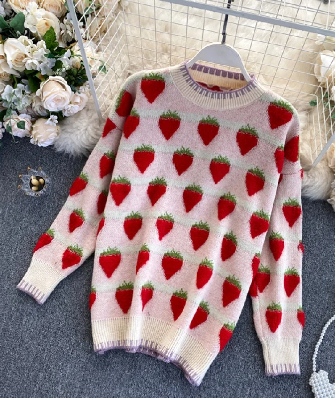 Sweet strawberry sweater  076 Spandex Blend Rayon Blend Denim Blend