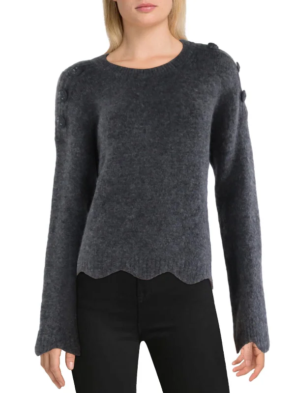 Womens Button Detail Long Sleeve Crewneck Sweater Lace Blend Ribbed Blend Corduroy Blend