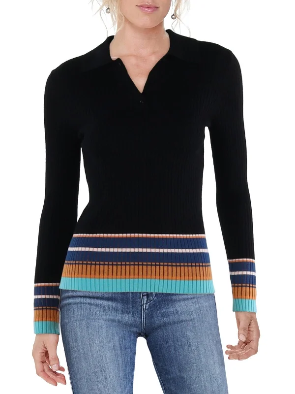 Womens Button Front Collar Pullover Sweater Sweater Knitwear Pullover