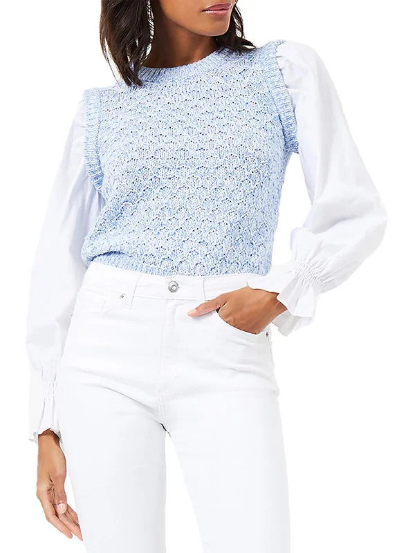 Womens Cotton Bend Layered Pullover Sweater Satin Blend Silk Blend Wool Blend