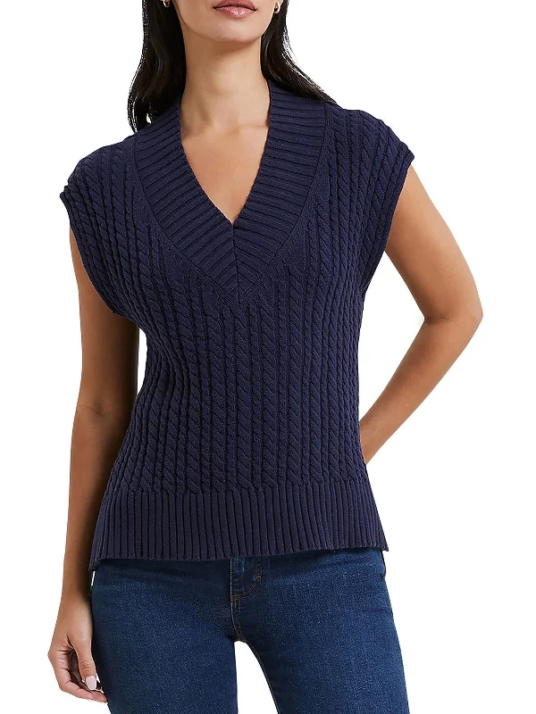 Womens Cotton Cable Knit Pullover Sweater Ribbed Striped Patterned