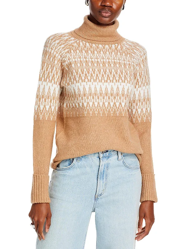 Womens Knit Printed Turtleneck Sweater Zippered Buttoned Snapped