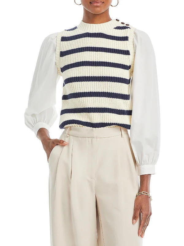 Womens Knit Striped Pullover Sweater Iron Safe Non-Iron Wrinkle Free