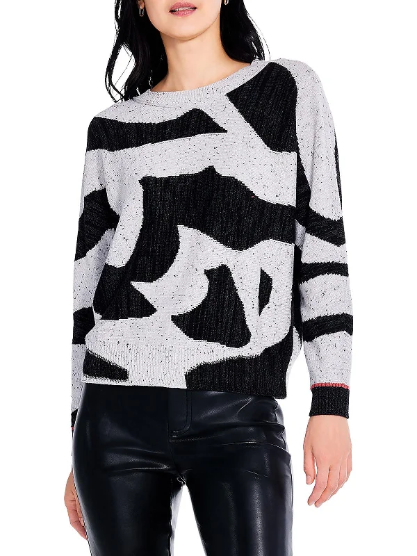 Womens Printed Dolman Pullover Sweater Toggled Drawstring Belted