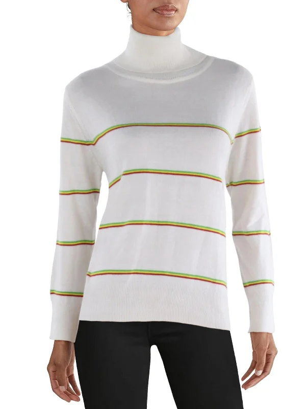 Womens Ribbed Trim Long Sleeve Turtleneck Sweater Stylish Fashionable Trendy